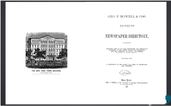 Aus der ersten Ausgabe des American Newspaper Directory für das Jahr 1869.