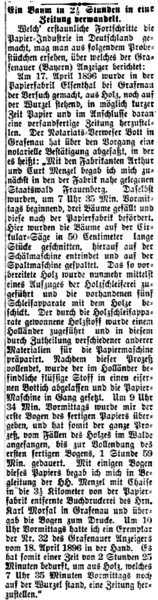 Der Deutsche Correspondent berichtete am 30. Mai 1896 über ein "Probestückchen" aus dem fernen Grafenau im Bayerischen Wald.